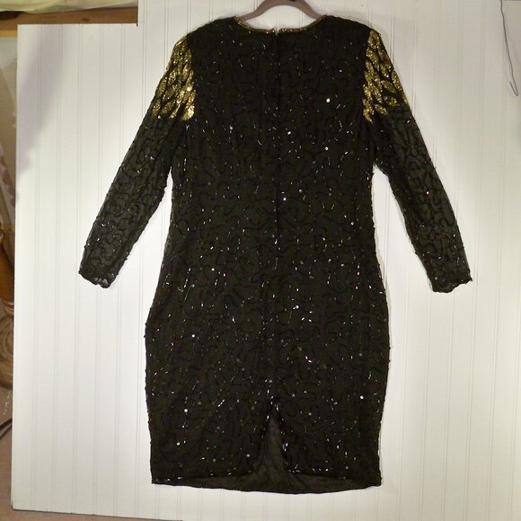 Patra Stenay, Bead, Sequin, Gold Black Dress 14 W - Picture 5 of 11